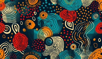 pattern with colorful boho shapes, their forms overlapping and transforming into abstract patterns of dots and circles Generative AI