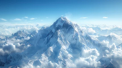 Fotobehang Snowcovered mountain surrounded by clouds in a natural landscape © yuchen