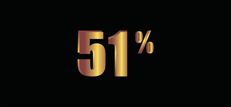 51 percent on black background, 3D gold isolated vector image