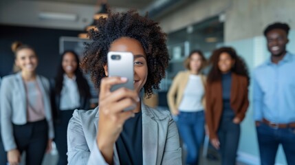 Recruiting female candidates for companies, with phones in hand generative ai