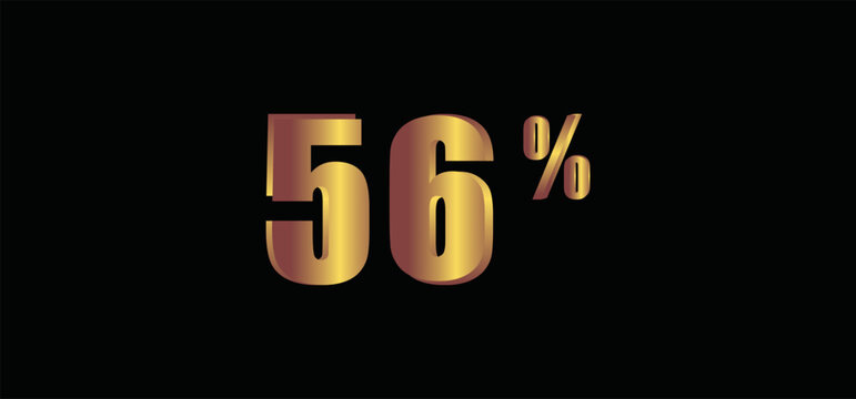 56 percent on black background, 3D gold isolated vector image