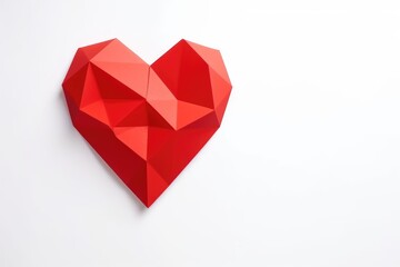 Abstract red heart sculpture with geometric design isolated on a white backdrop. Geometric Red Heart Sculpture on White Background