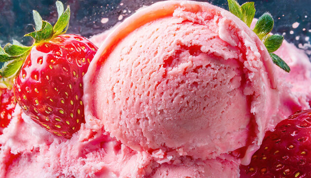 Close up image of a texture of strawberry ice cream.