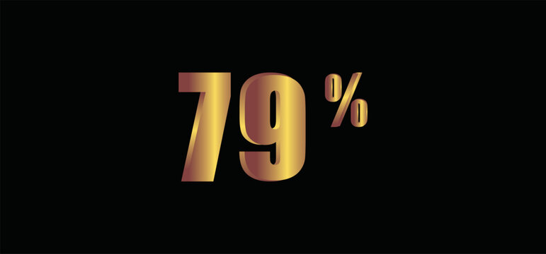 79 percent on black background, 3D gold isolated vector image