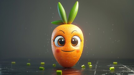 3d illustration a cute cartoon orange carrot character with big eyes