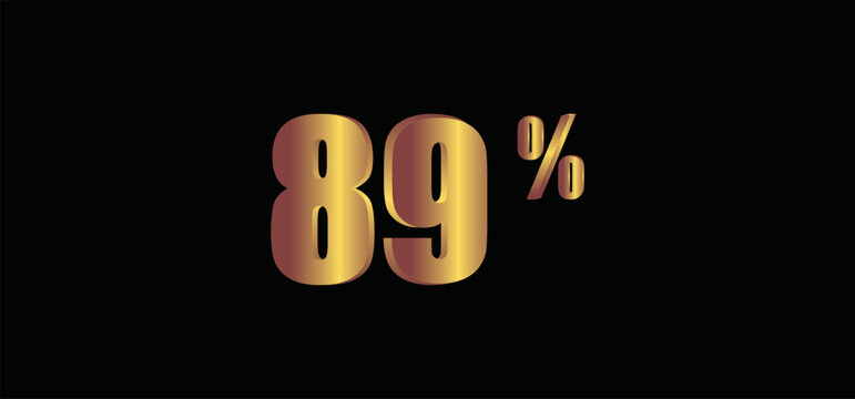 89 percent on black background, 3D gold isolated vector image