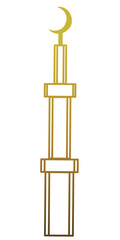Gold mosque minaret icon isolated on transparent background