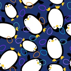 Spring Easter animals seamless penguin and eggs pattern for wrapping paper and kids print and party accessories