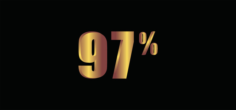 97 percent on black background, 3D gold isolated vector image