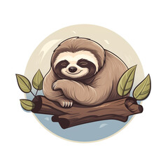 Emblem logo of a sloth sleeping, 2D flat illustration сreated with Generative Ai