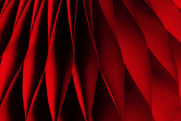 Red abstract festive background, fragment of paper Christmas decoration close-up