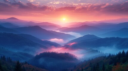 Sunlight breaks through clouds over mountainous landscape at dusk