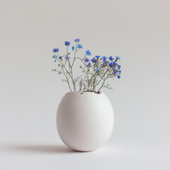 Tiny Blue Flowers Popping Out of Cracked Eggshell