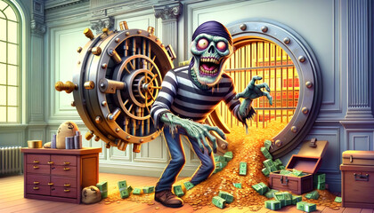 Zombie Bank Robber in a Vault Full of Money