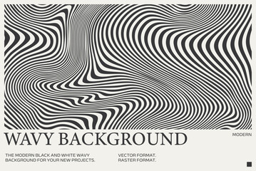 Mid century modern minimalist poster with Wave Pattern, Retro Wavy Background
