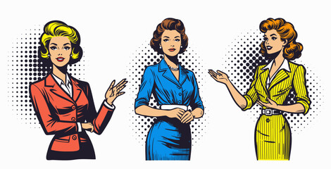 A confident woman speaks. Illustration in a bold Pop Art style. Perfect for education, coaching, business, themes.