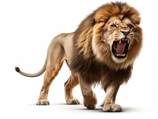 A majestic lion roaring isolated on white background cutout сreated with Generative Ai