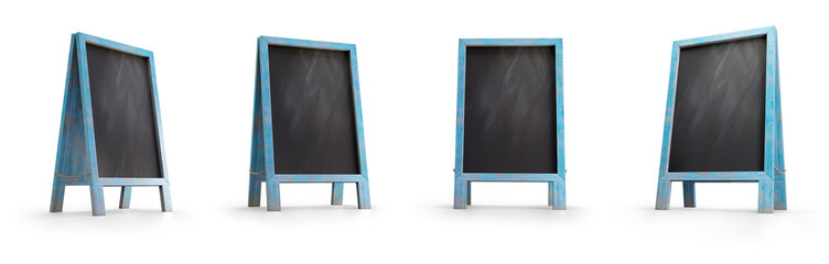 Set of mockup menu blackboard isolated on transparent background. Blank board for menu announcement. 3D render.