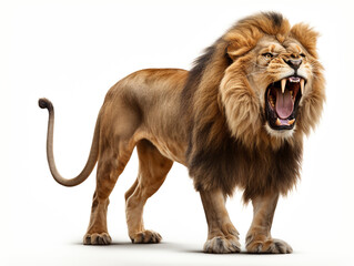 Fototapeta premium A majestic lion roaring isolated on white background cutout сreated with Generative Ai