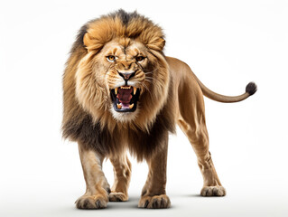 Obraz premium A majestic lion roaring isolated on white background cutout сreated with Generative Ai