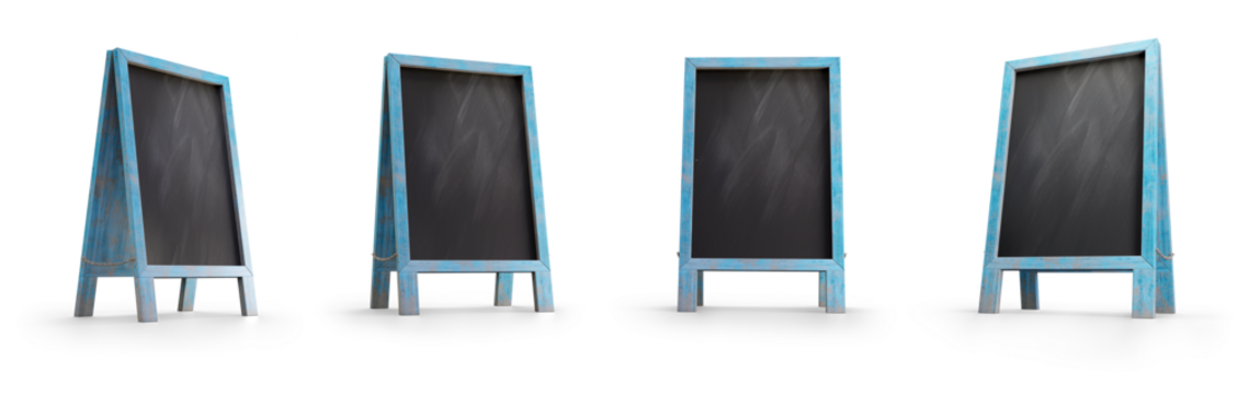 Set of mockup menu blackboard isolated on transparent background. Blank board for menu announcement. 3D render.