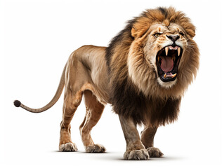 A majestic lion roaring isolated on white background cutout сreated with Generative Ai
