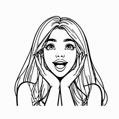 Modern, linear vector logo featuring smiling anime girl in a black and white