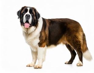 Saint St. Bernard dog - Canis lupus familiaris - a very large breed of domestic animal from the Western Alps in Italy and Switzerland, isolated on white background looking at camera full face and head