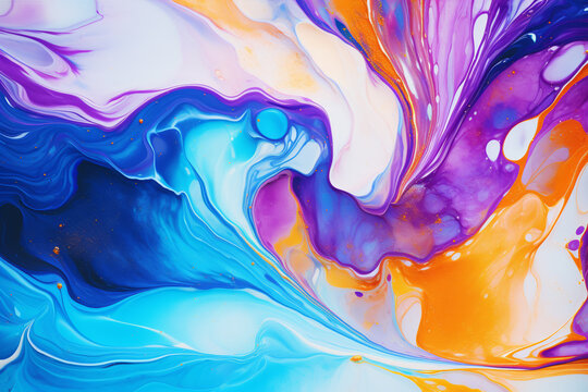 Abstract background of acrylic paint in blue and pink tones. Liquid marble pattern
