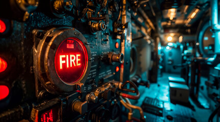 bouton FIRE à l'intérieur d'un sous-marin nucléaire