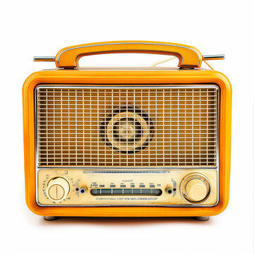 Wood retro radio on a white background