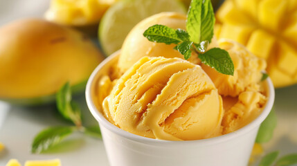 Mango ice cream tub beckons with its allure.