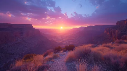 Keuken spatwand met foto Cumulus clouds fill the sky as the sun sets over the desert canyon © yuchen