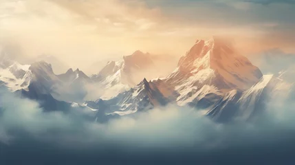 Fotobehang An awe-inspiring vista of snow-capped peaks, captured in a dreamy blurred background.      © Huzaifa