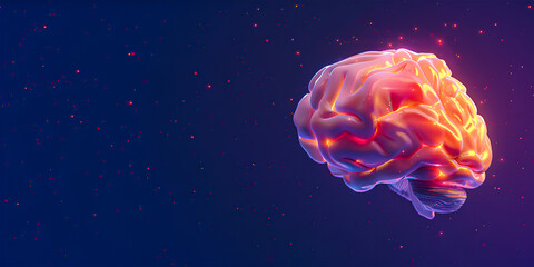 Obraz na płótnie Canvas A cinematic detailed human brain illustration on a dark blue background with glow.