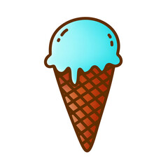 Blue ice cream in a waffle cone