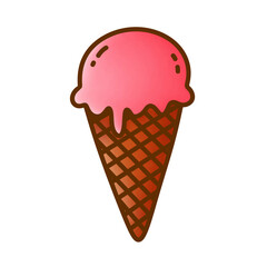 Pink ice cream in a waffle cone