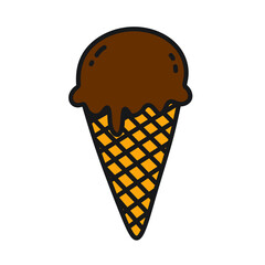 Chocolate ice cream in a waffle cone with outline