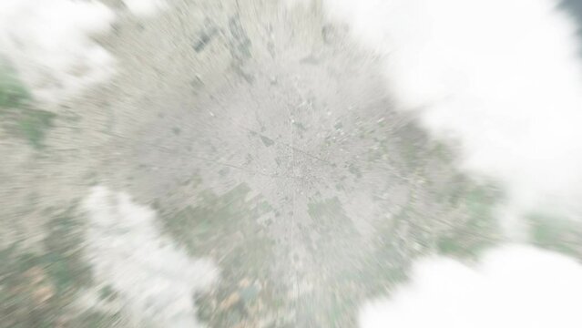 Earth zoom in from space to Florencio Varela, Argentina. Followed by zoom out through clouds and atmosphere into space. Satellite view. Travel intro. Images from NASA