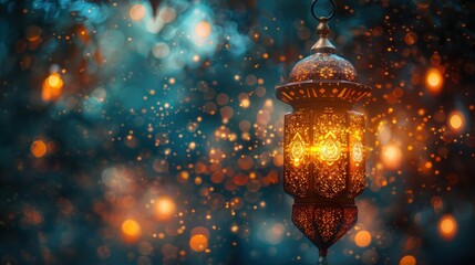ramadan lanterns on a dark blue background - obrazy, fototapety, plakaty