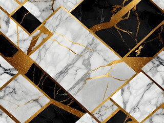 Naklejka premium Abstract black-white golden grunge marble geometric background design.