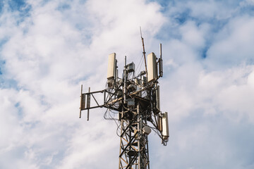 Cellular communication tower equipment. Mobile 5g or 4g signal transmitter
