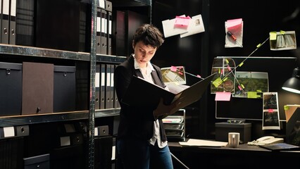 Private detective gathering intelligence to solve criminal case, undertaking investigatory services...