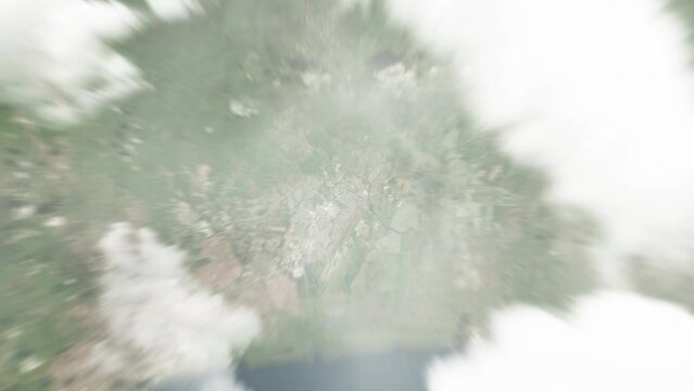 Earth zoom in from space to Tocumen, Panama. Followed by zoom out through clouds and atmosphere into space. Satellite view. Travel intro. Images from NASA