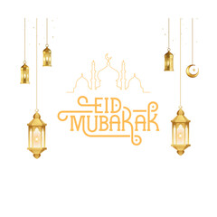 Elegant Eid Mubarak Greeting Card with Traditional Islamic Patterns and Lantern