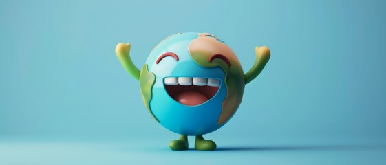 Earth character laughting on blue background, Happy Earth day, World laughter day.