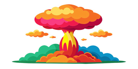 colorful nuclear bomb explosion with colorful mushroom cloud on transparent background
