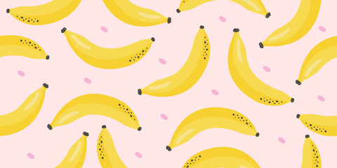 Banana fruit seamless pattern tropical background. Hand-drawn modern and trendy vector illustration.
