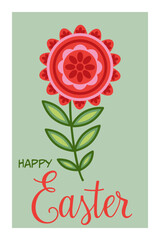 Happy Easter poster with traditional ethnic pattern, folk ornament with flowers - 765241199