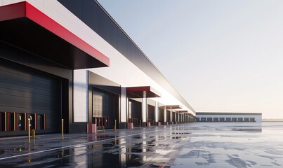Modern large logistics building with loading docks